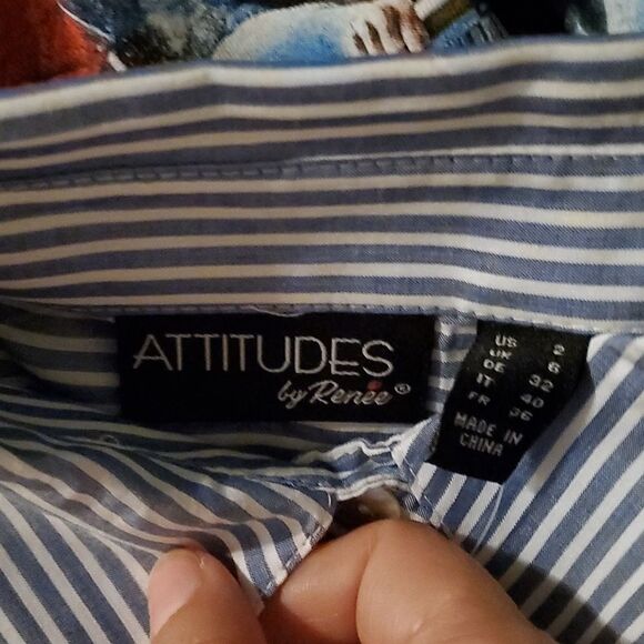 ATTITUDES RENEE SPLIT SLV FRONTBWOVEN TOP A375337 - Picture 2 of 10